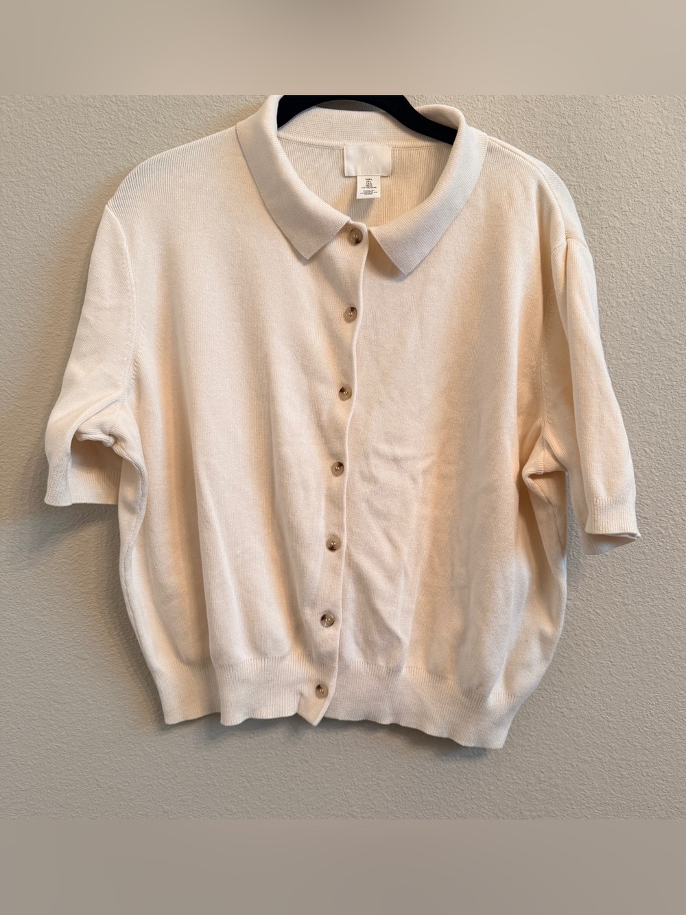 H&M Cream Short-Sleeve Button Cardigan